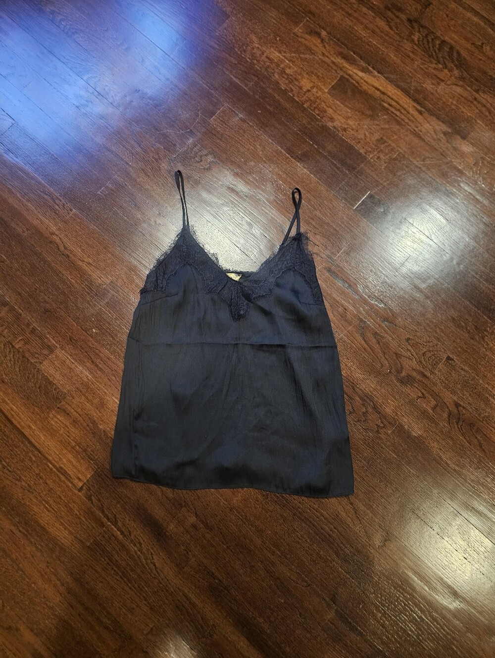 H&M Black Lace-Trim Silk-Look Camisole